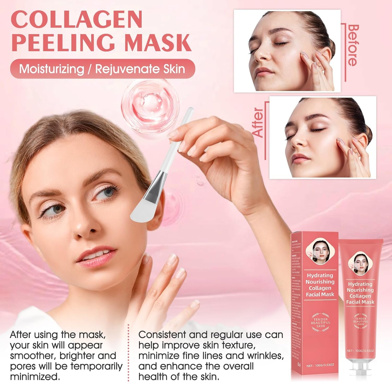 Collagen Night Mask, Collagen Peel off Mask, Masque Collagene Visage, Collagen Overnight Peel off Facial Mask, Raffermissant Et Liftant, Renforcer La Peau (C)
