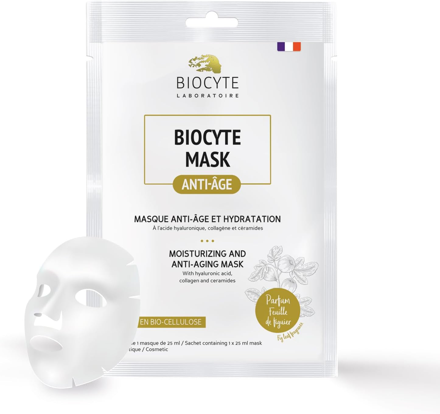 BIOCYTE Mask À Base De Collagène - Peau Repulpée, Hydratant, Rides Estompée - Acide Hyaluronique, Collagène, Céramides - 1 Masque En Biocellulose - Appliquer 1 Fois Par Semaine